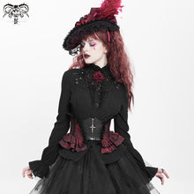 Load image into Gallery viewer, SHT07601 Autumn 3D appliqued shoulder lace stand collar striped black gothic women blouse
