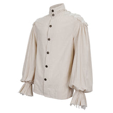 Load image into Gallery viewer, SHT04802 steampunk puff sleeve high collar cotton and linen men white shirts
