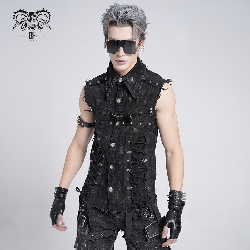 SHT138 Punk raw edges sleeveless shirt