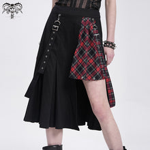 Load image into Gallery viewer, SKT082 daily life young girls fake 2 pieces black and red Scottish plaid overskirt with adjust loops
