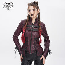 Load image into Gallery viewer, CT26302 Red Pleated Faux Leather Punk Jacket
