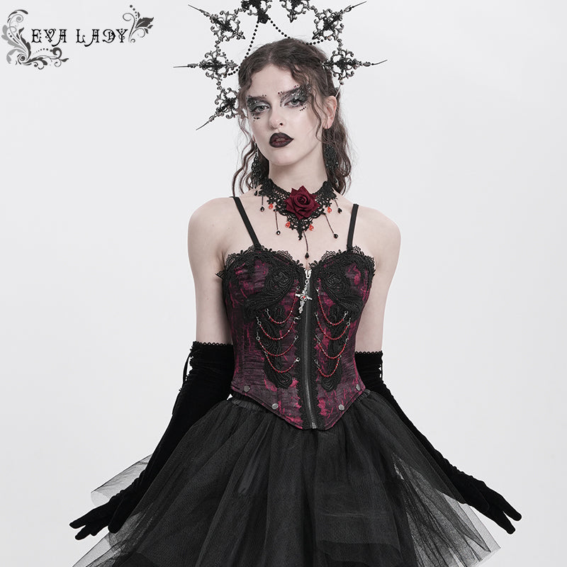 ECST00802 red Gothic fringed iris one-piece bustle corset for women