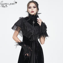Load image into Gallery viewer, EGE00201 Black gothic Flocked rose mesh feather sleeves
