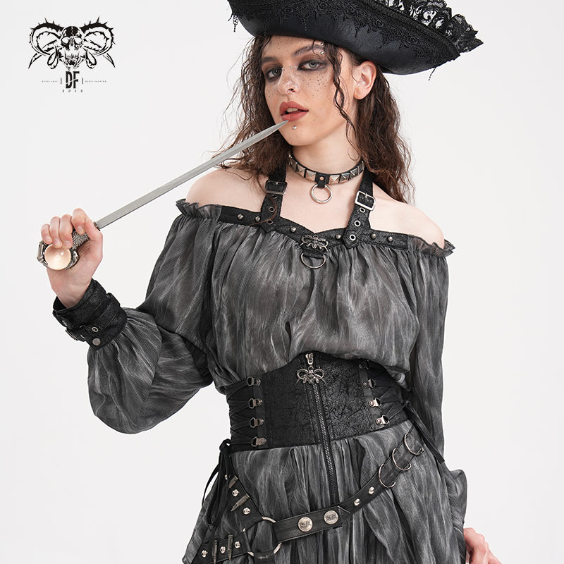 TT27701 Halter neck off shoulder long sleeve loose T-shirt