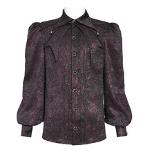Load image into Gallery viewer, SHT15402 Wine Gothic Long-Sleeve Pleated Shirt with Bat-Wing Shoulder Flaps
