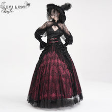 Load image into Gallery viewer, ESKT05002 Black and red Women High Waist Rose Embossed Velvet Tasseled Skirt
