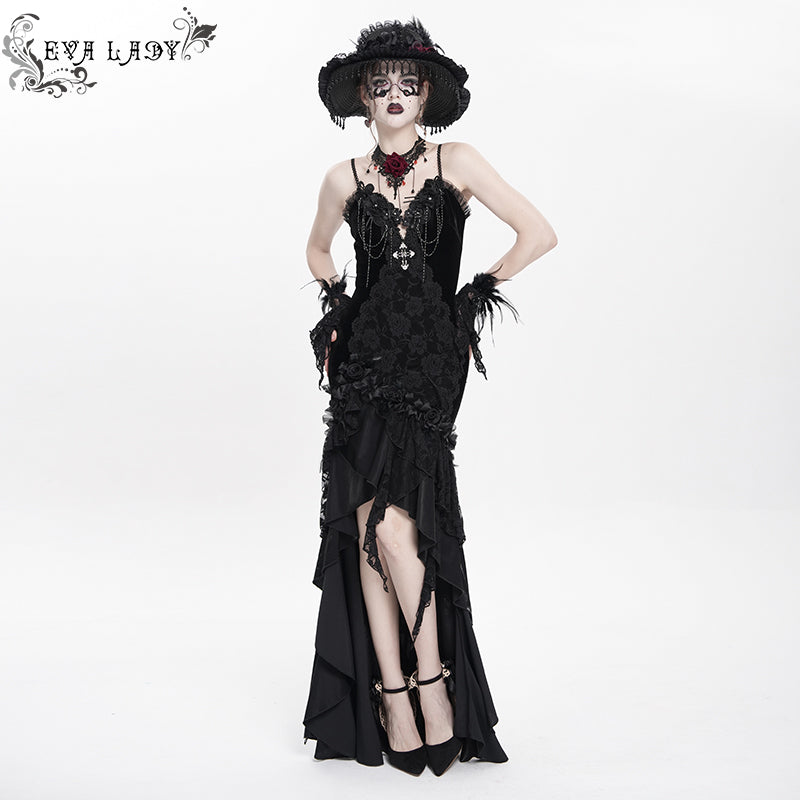 ESKT06301 Gothic fishtail dress with suspenders