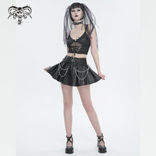 Load image into Gallery viewer, SKT166 Faux leather tied with rope pleated skirt with chain
