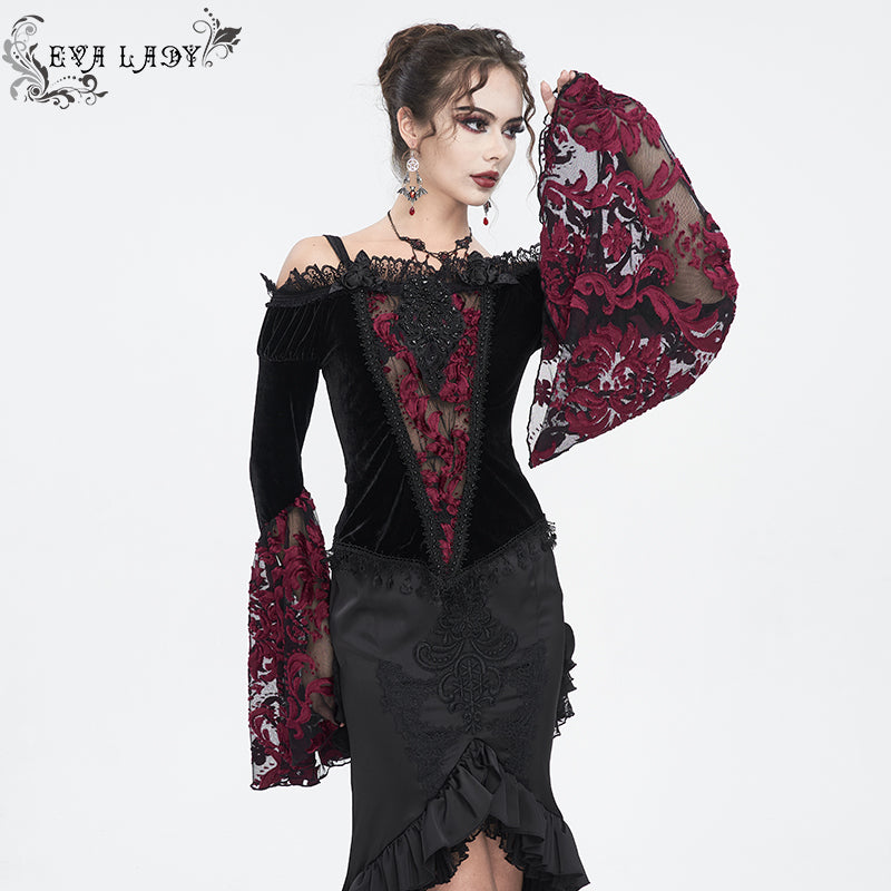 ETT03602 off-shoulder one-piece long-sleeved  gothic women's T-shirt