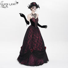 Load image into Gallery viewer, ESKT062 Burgundy rose jacquard fabric dress
