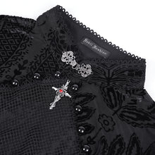 Load image into Gallery viewer, TT278 Gothic flocked floral diamond mesh long-sleeved T-shirt
