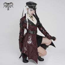 Load image into Gallery viewer, CT27602 Red Punk-Style Mid-Length Coat with Glossy Finish and Multiple Straps
