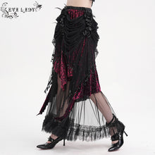 Load image into Gallery viewer, ESKT051 Women Burnt Out Velvet and Diamond Flower Mesh Gothic Skirt
