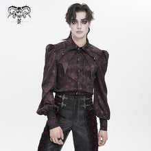 Load image into Gallery viewer, SHT15402 Wine Gothic Long-Sleeve Pleated Shirt with Bat-Wing Shoulder Flaps
