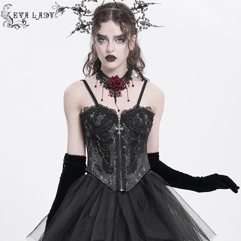 ECST00801 black Gothic fringed iris one-piece bustle corset Devil Fashion Official ECST00801 black Gothic fringed iris one-piece bustle corset Devil Fashion Official