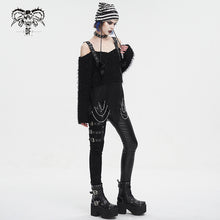 Load image into Gallery viewer, SR015 Plush mesh off-the-shoulder short sweater with chain
