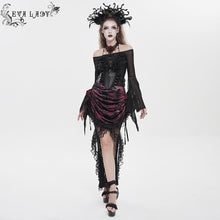 Load image into Gallery viewer, ESKT07802 Black and Red Velvet Paneling with Soft Rose Mesh Gothic Skirt
