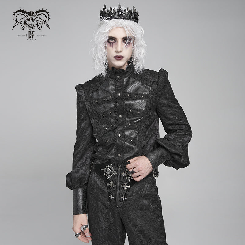 SHT14601 Black Gothic two-tone cashew jacquard long-sleeved shirt