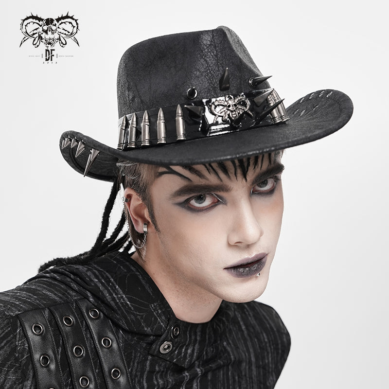 AS265A Punk cowboy hat with long and short metal spikes