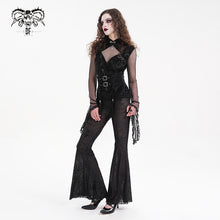 Load image into Gallery viewer, PT253 black women flocked spider web mesh flared trousers
