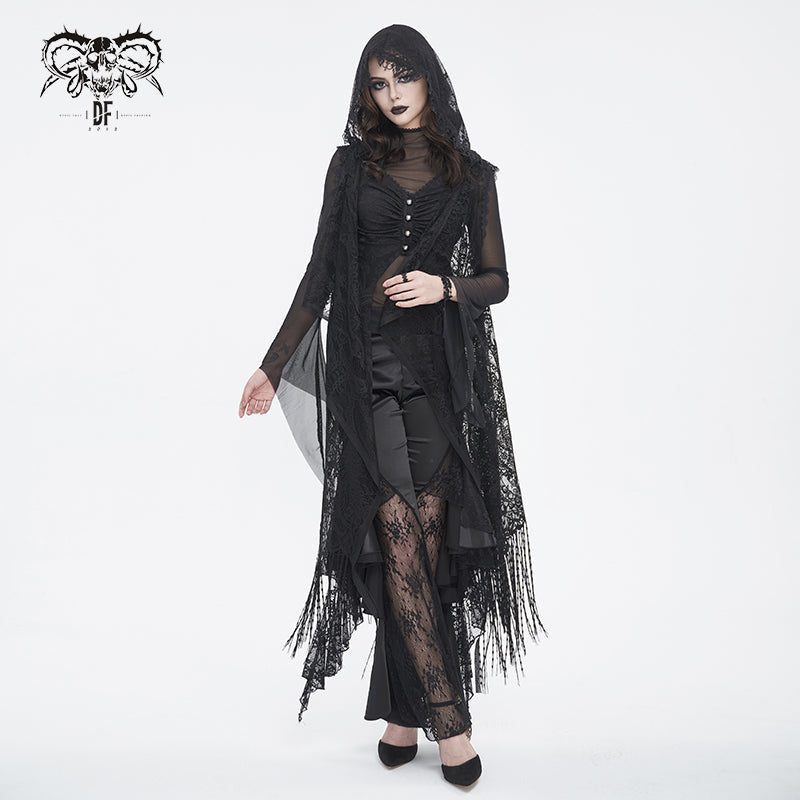 CA042 Gothic lace tassels sleeveless hooded cardigan