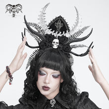 Load image into Gallery viewer, AS305 Halloween Antler and Antelope Horn Headband with Rose and Crescent Moon Accents
