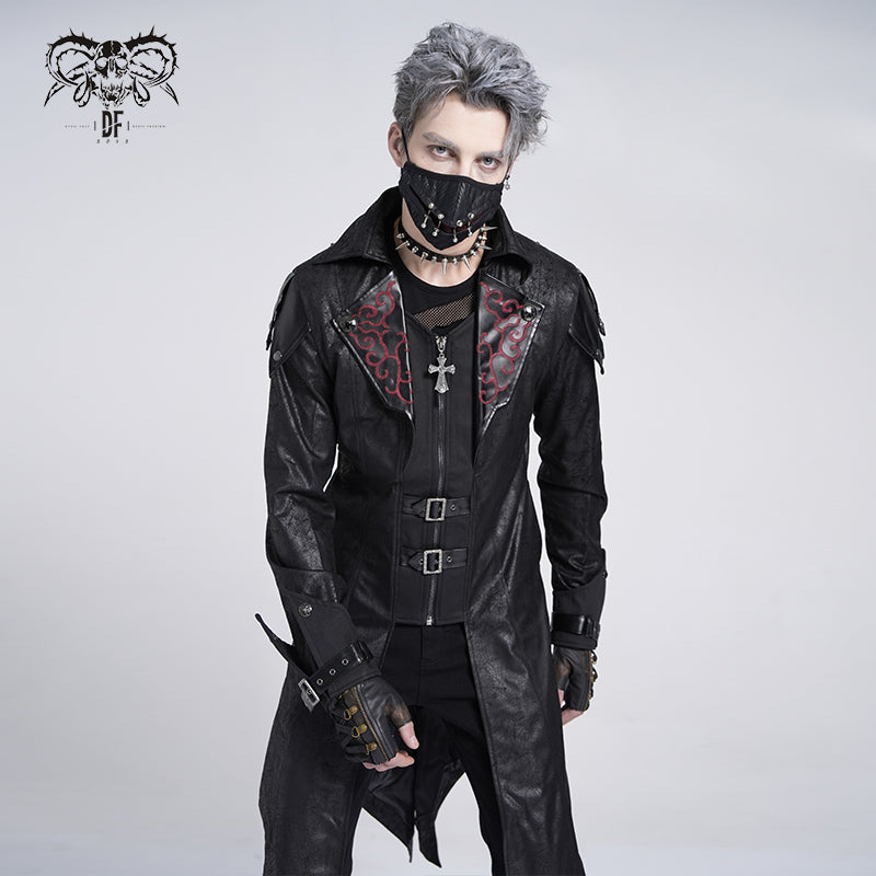 CT06901 movie actor false two pieces black hooded leather long coats for men