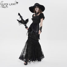 Load image into Gallery viewer, ESKT08001 Black Sequin-Embellished Mesh and Flocked Floral Mesh Fitted Fishtail Skirt
