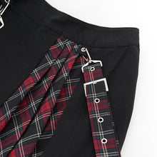 Load image into Gallery viewer, SKT082 daily life young girls fake 2 pieces black and red Scottish plaid overskirt with adjust loops
