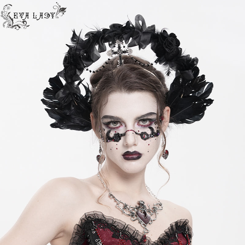 EAS025 Feather and flower headdress headband