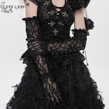 Load image into Gallery viewer, EGE006 Butterfly Lace, Mesh, and Beaded Chain Embellishment Gothic Long Gloves
