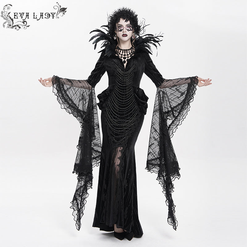 ESKT074 Gothic wedding Custom-made feather branch collar embroidered dress