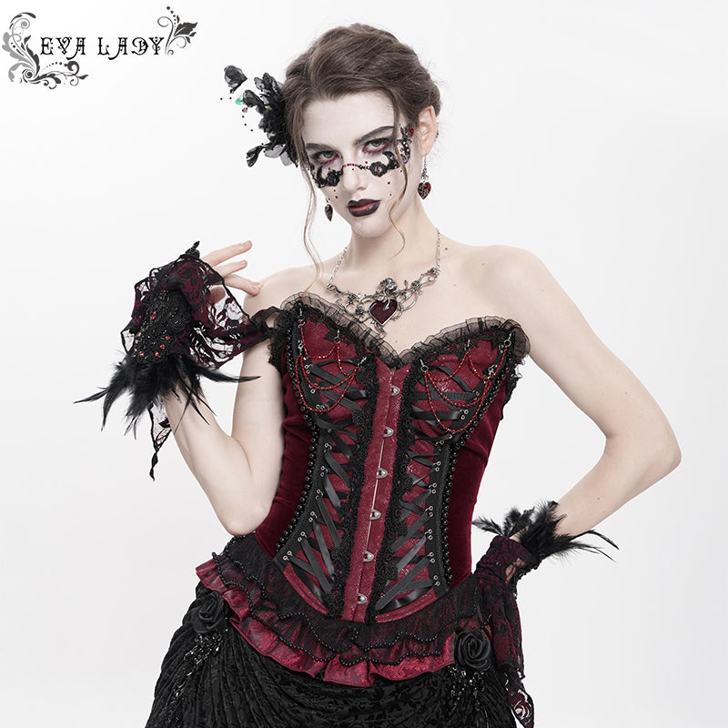ECST01002 Red Gothic snake-print suede corset