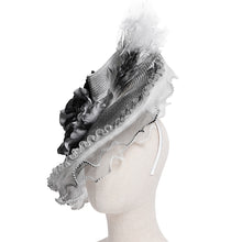 Load image into Gallery viewer, EAS02401 Grey and White Half-rimmed feather flower headband straw hat
