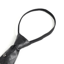 Load image into Gallery viewer, AS149 Asymmetric black leather tie with chain
