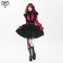 Load image into Gallery viewer, SHT07602 red daily flowers shoulder flared sleeves striped laced up gothic sexy women blouse
