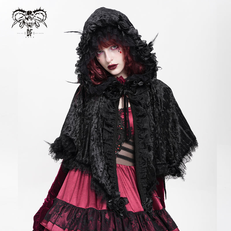 CA051 Gothic embroidered velvet hooded cape