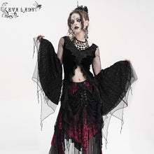 Load image into Gallery viewer, ETT039 Gothic Women Velvet and Burnt-out Mesh Long Sleeve T-Shirt
