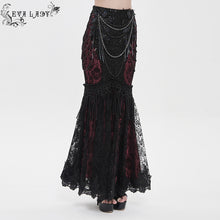Load image into Gallery viewer, ESKT08002 Black and red Sequin-Embellished Mesh and Flocked Floral Mesh Fitted Fishtail Skirt
