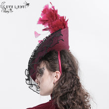 Load image into Gallery viewer, EAS02402 black and red Half-rimmed feather flower headband straw hat
