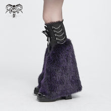 Load image into Gallery viewer, AS308 Black and purple fox fur mid-length plush leg warmers
