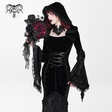 Load image into Gallery viewer, SKT24001 Black Long Trumpet Sleeve Gothic Fishtail Hooded Dress
