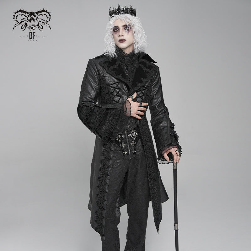CT275 Gothic pattern leather mid-length coat