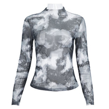 Load image into Gallery viewer, TT266 Punk tie-dyed mesh leather strip embellished women&#39;s T-shirt
