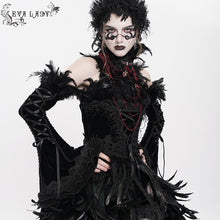 Load image into Gallery viewer, ESKT075 Gothic party Custom-made black feather big dress
