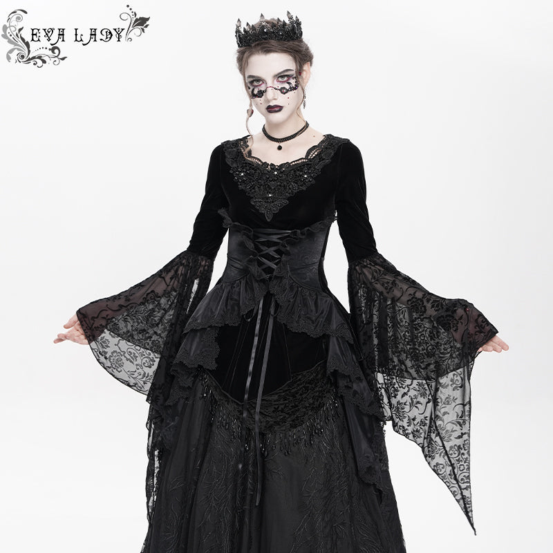 ETT043 Fake two-piece long-sleeved Gothic T-shirt with corset
