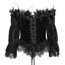 Load image into Gallery viewer, ETT04001 Black Off-shoulder three-quarter sleeve Gothic T-shirt&nbsp;
