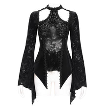 Load image into Gallery viewer, ETT04101 black Gothic shiny velvet halterneck long-sleeved T-shirt
