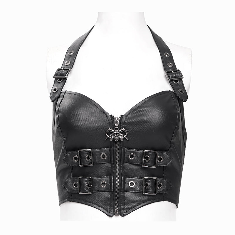 WT094 Punk Stretchy Twill Halter Short Vest