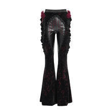 Load image into Gallery viewer, EPT02002 Black and Red Velvet-knit flared trousers with side ruffles
